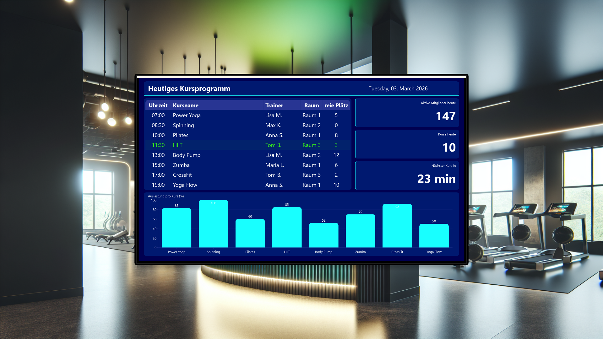 Fitness Studio Class Schedule Display