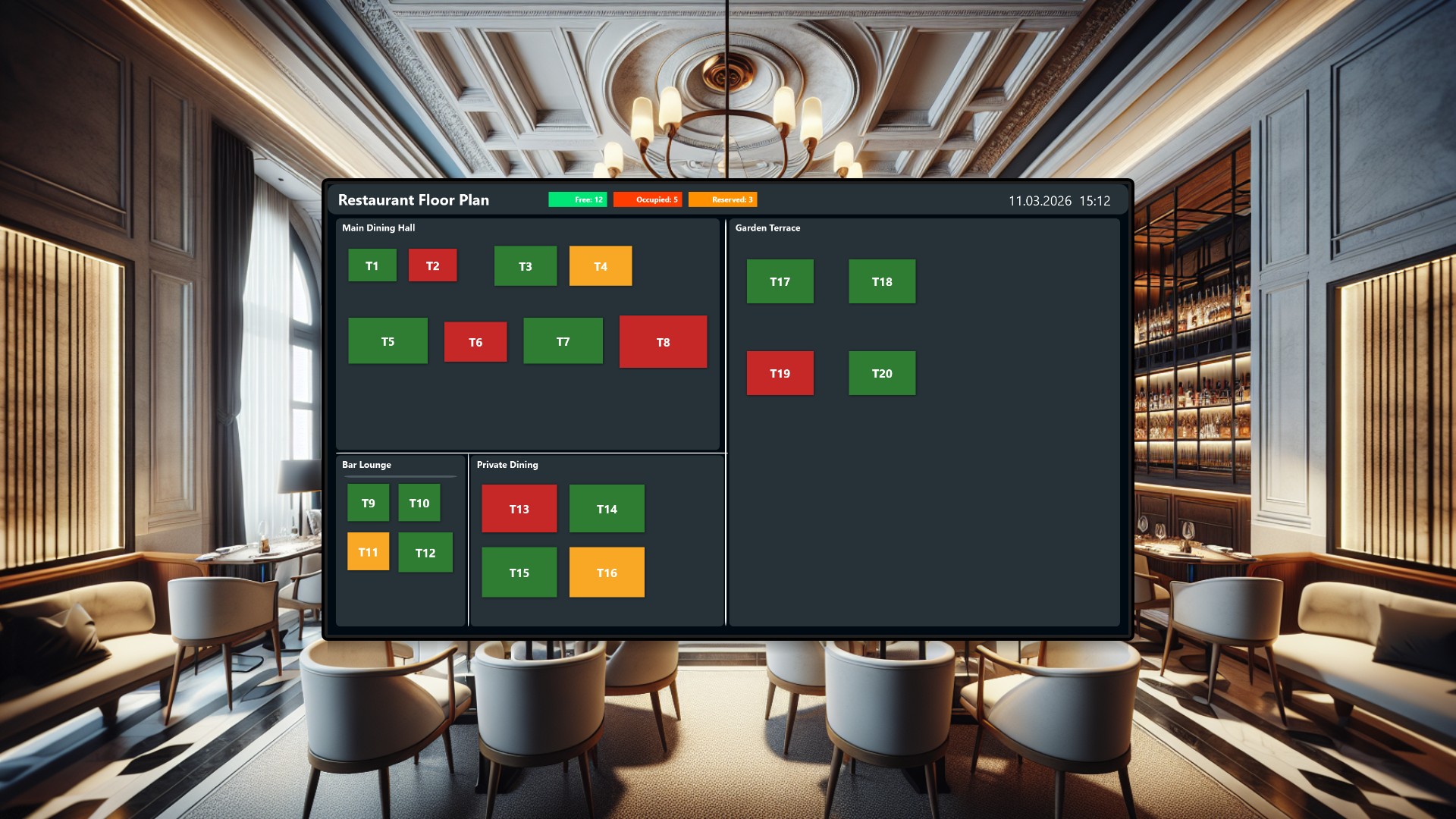 Restaurant Table Occupancy Dashboard - Managing 20 Tables at a Glance