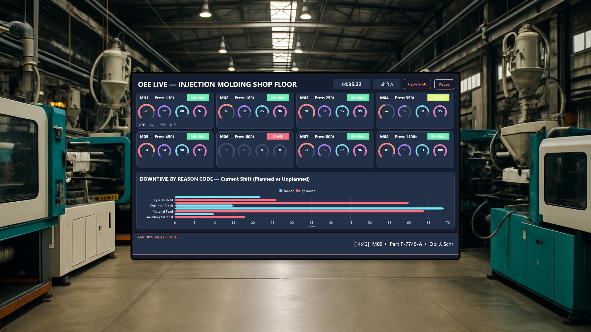 OEE Live Dashboard für die Spritzguss-Fertigung