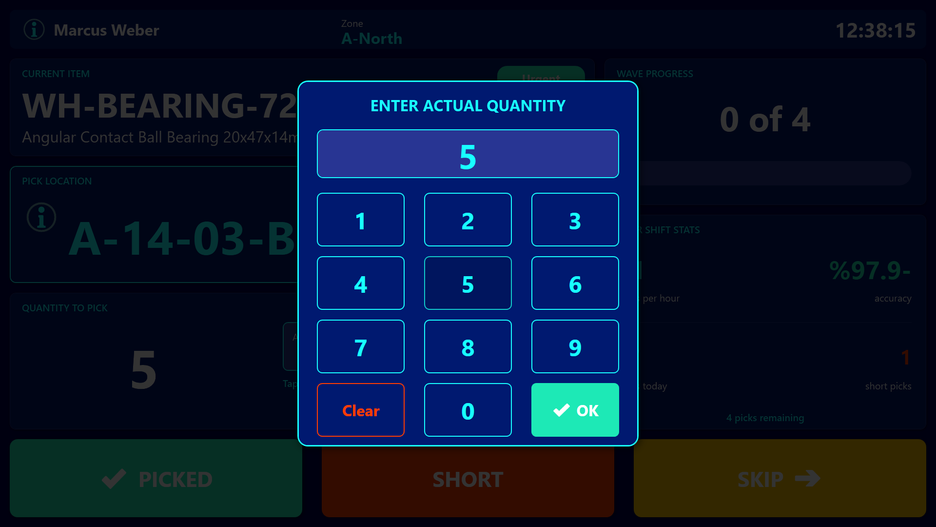 Picker handheld - wave progress and shift stats