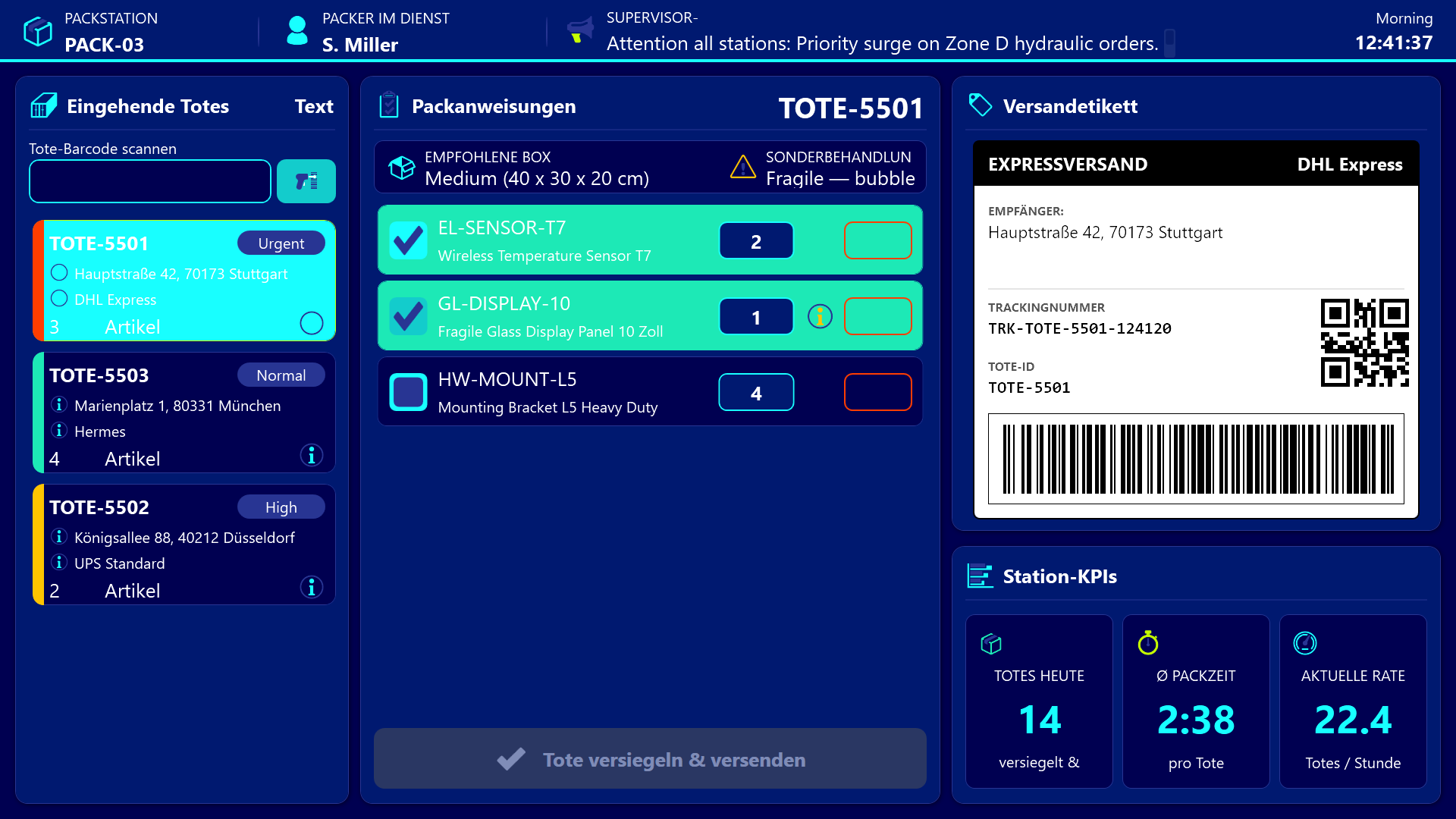 Packstation – Live-Vorschau des Versandlabels mit QR-Code und Barcode