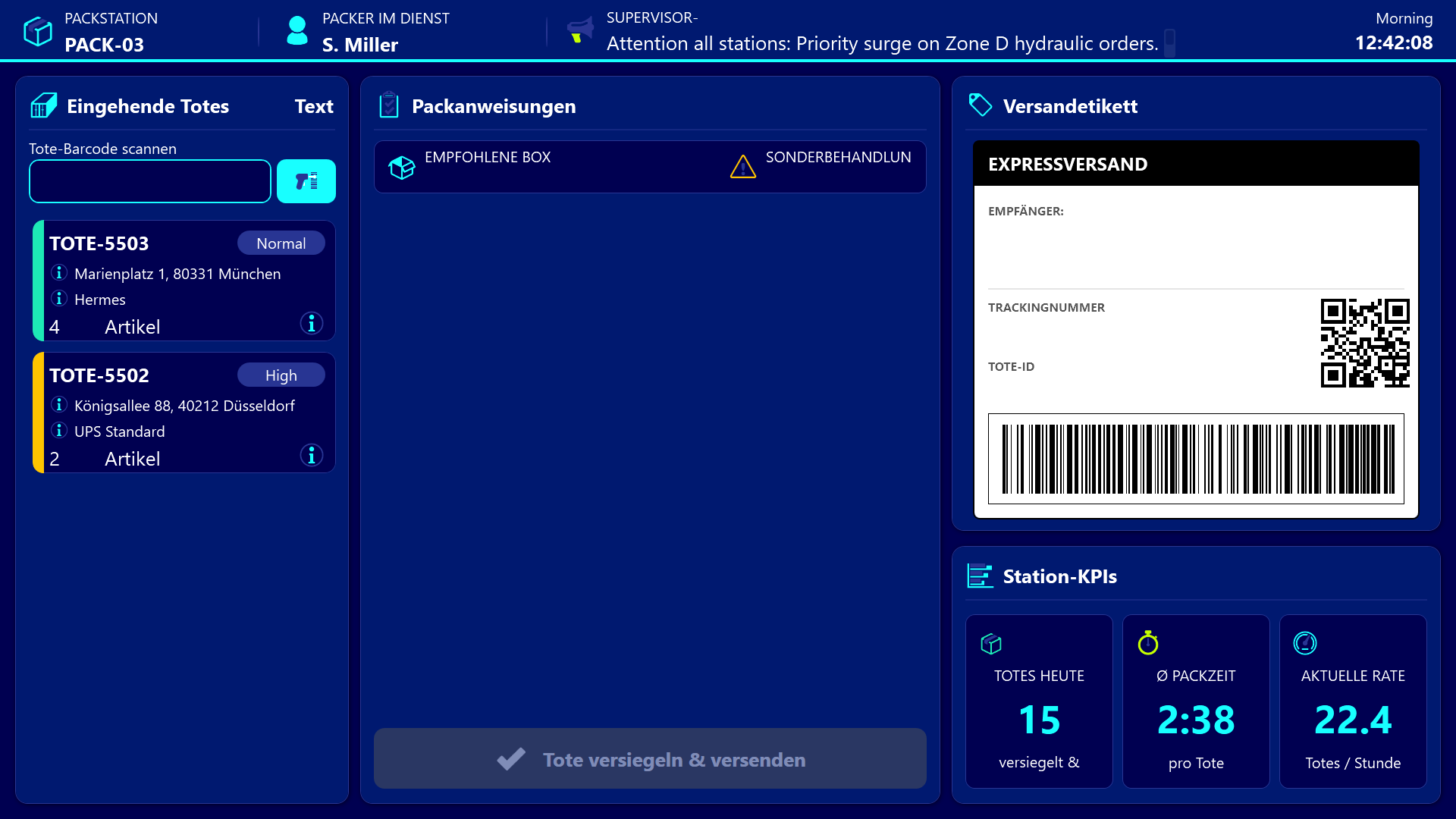 Packstation – Schadensmeldung mit drei Grund-Buttons
