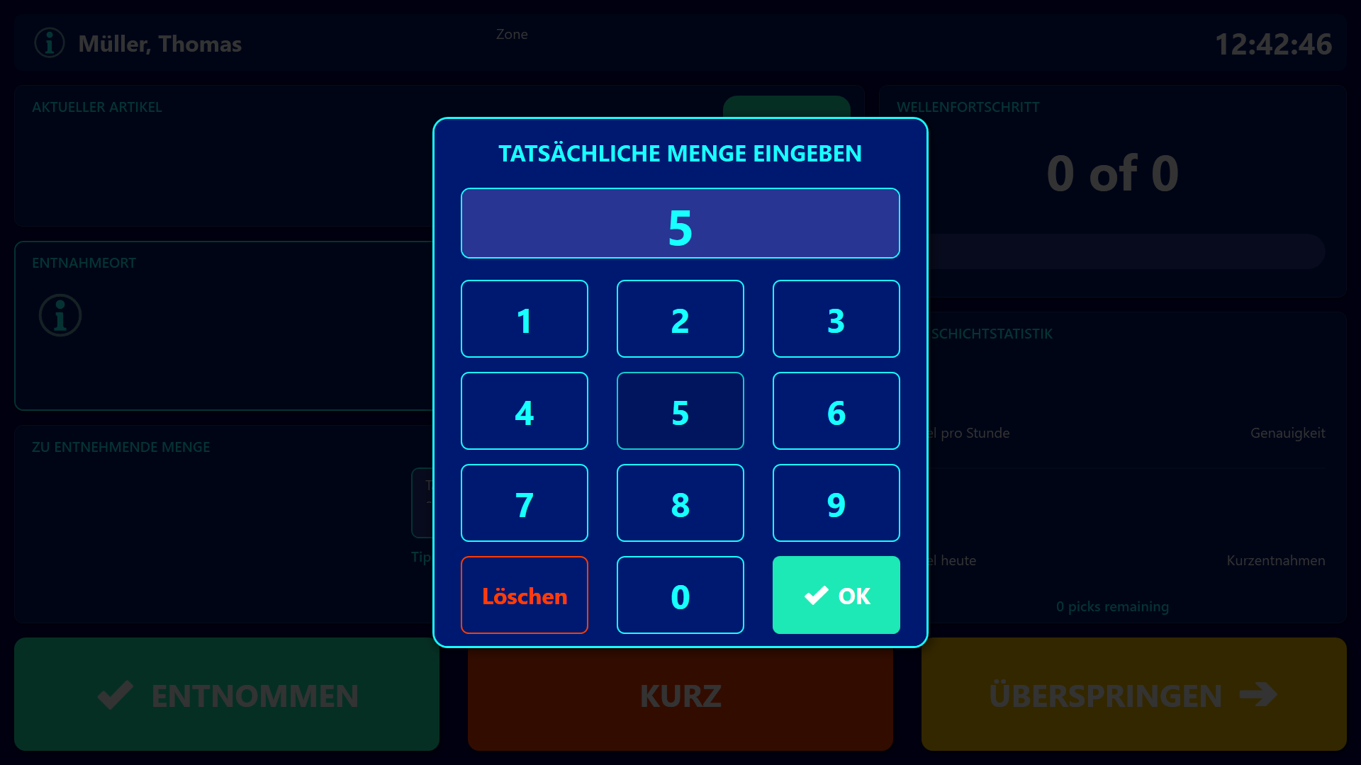 Picker-Handheld – Wellenfortschritt und Schicht-Statistik