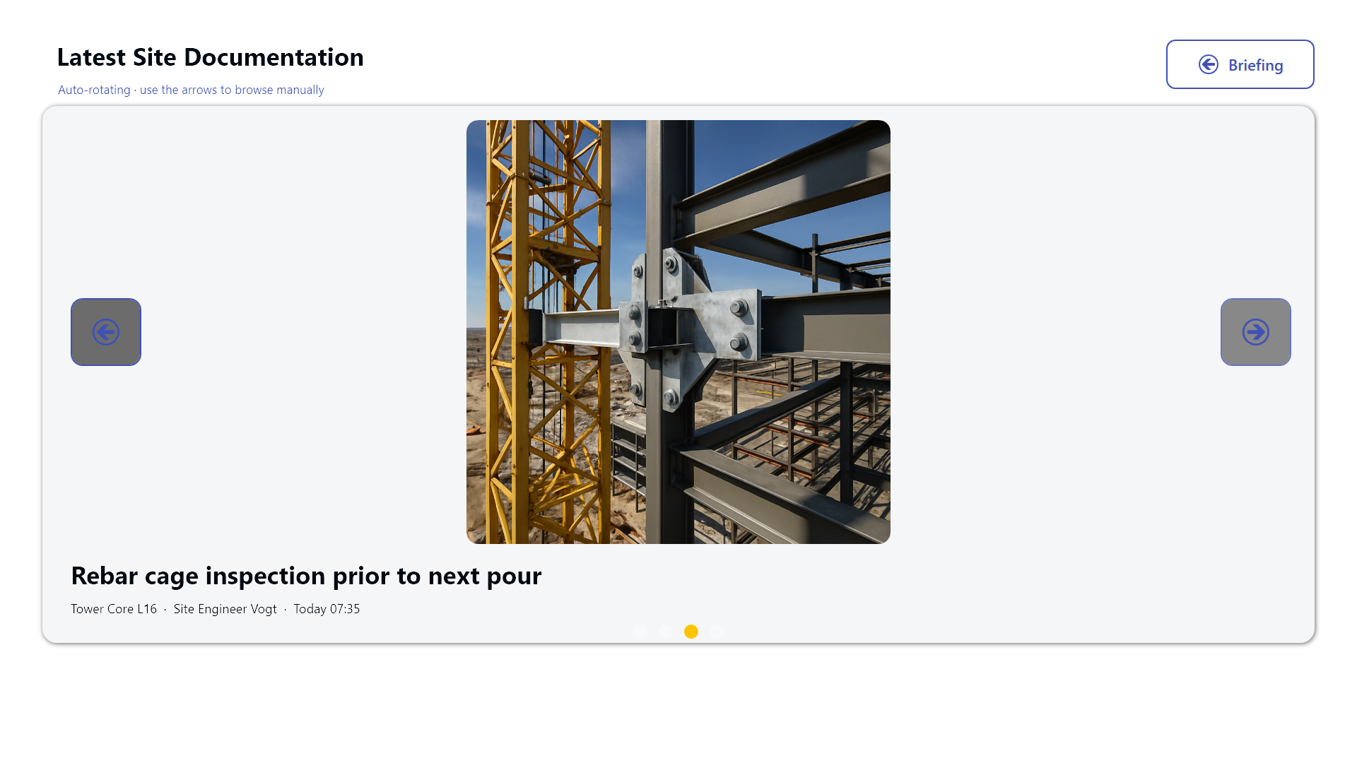 Phase progress widgets and the site photo carousel