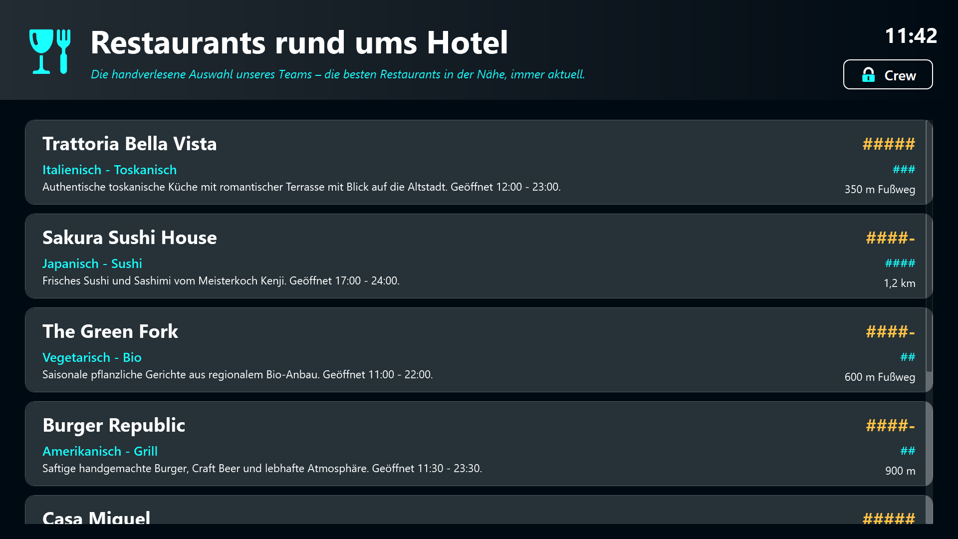 Backoffice mit PIN-Tastatur und dem Formular zur Restaurantverwaltung