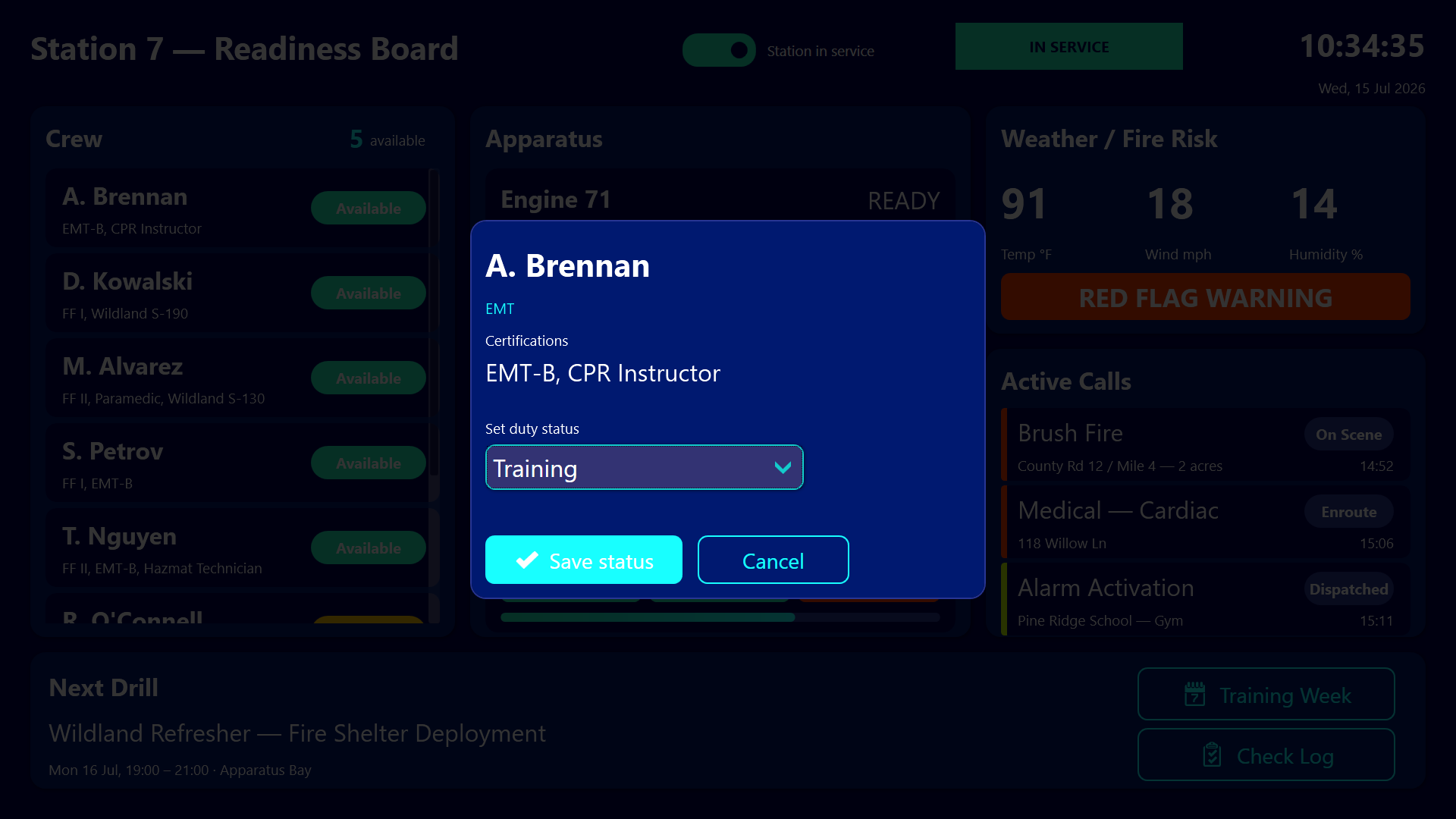 Station 7 readiness board main screen
