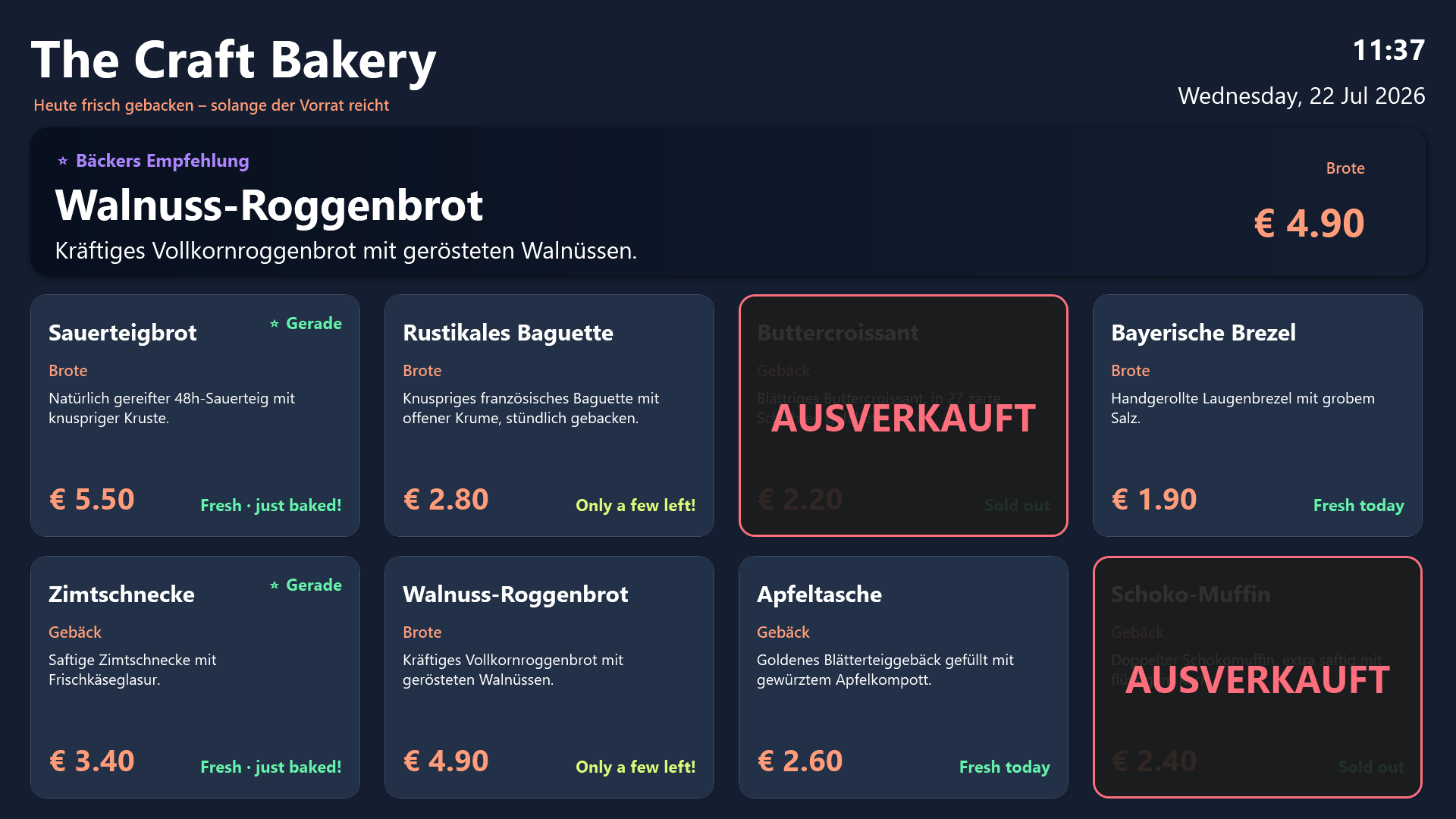 Rotierender Empfehlungs-Banner und Ausverkauft-Overlays