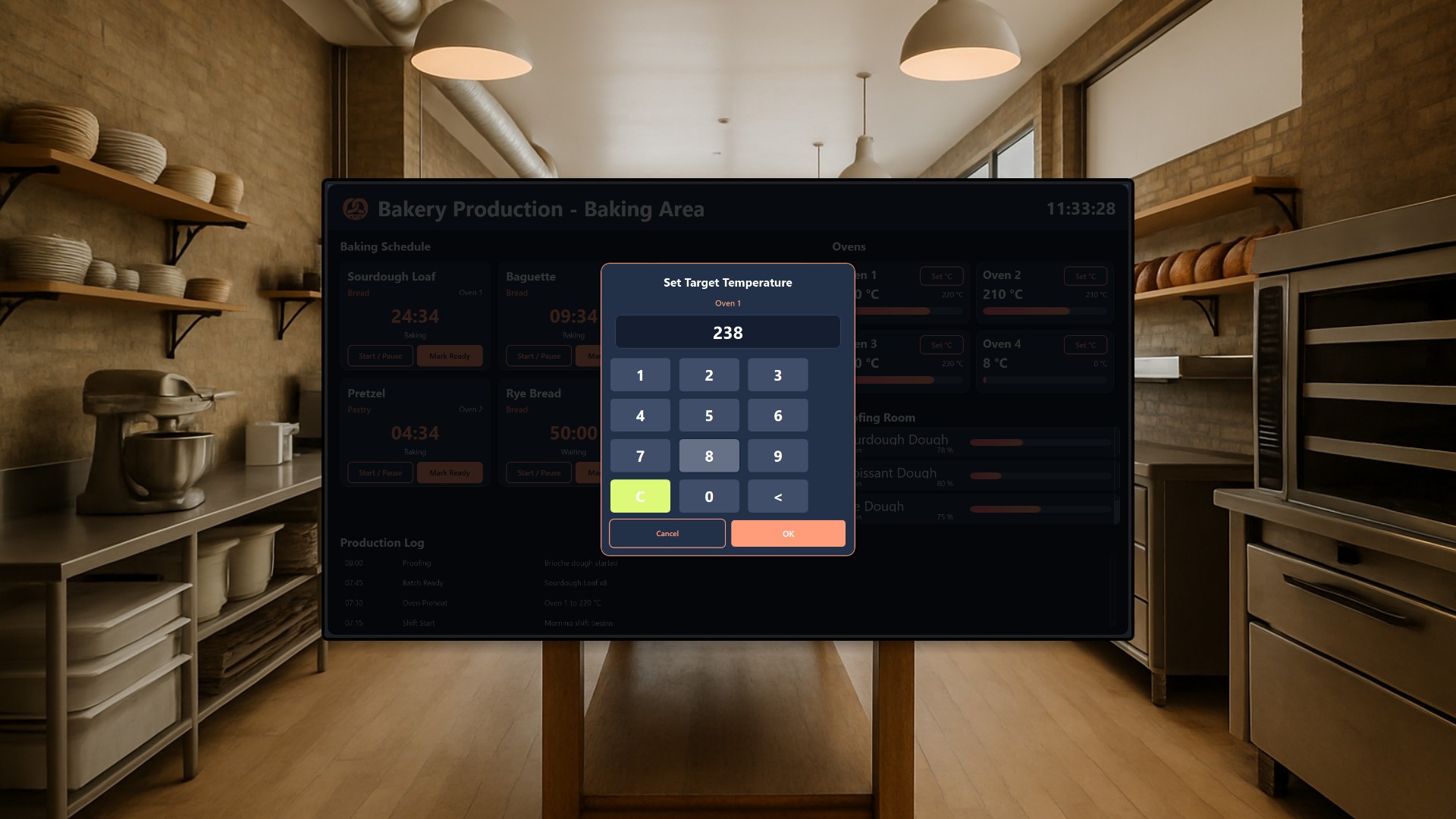 Craft Bakery Production & Storefront Displays - Two Peakboard Apps in Perfect Sync