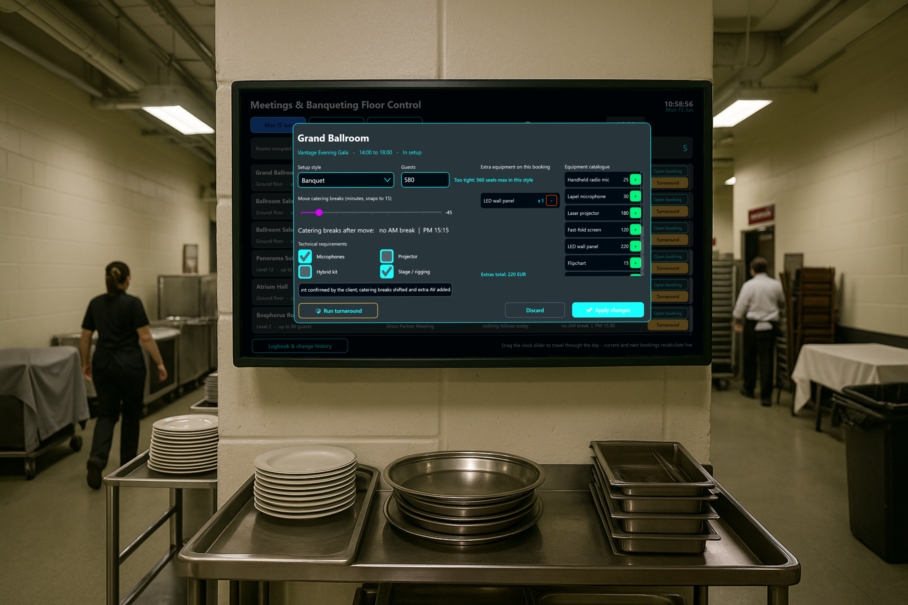 Intro frame of the banqueting floor control dashboard